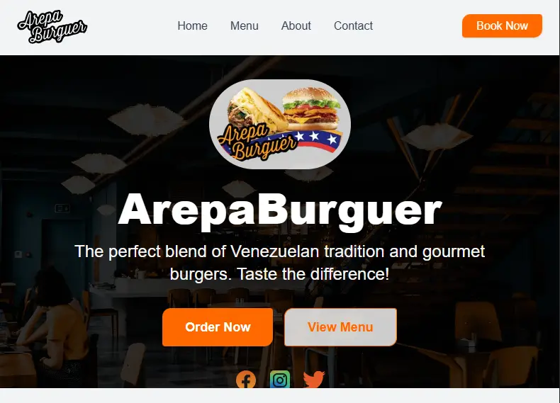 Screenshot of Arepaburger restaurant home page