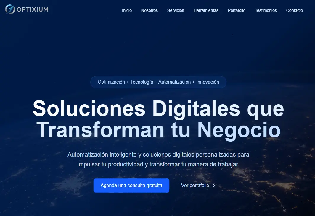 Screenshot of Optixium home page